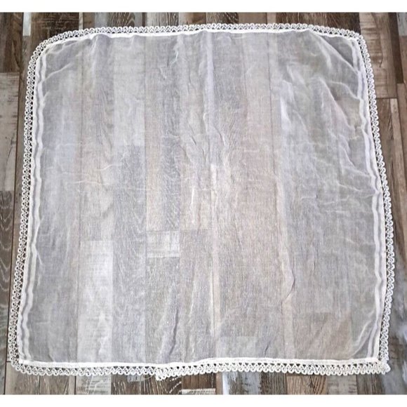 Vintage Handmade Centerpiece White Table Charger Seed Pearl Lace Edge 28x28 - Picture 1 of 4